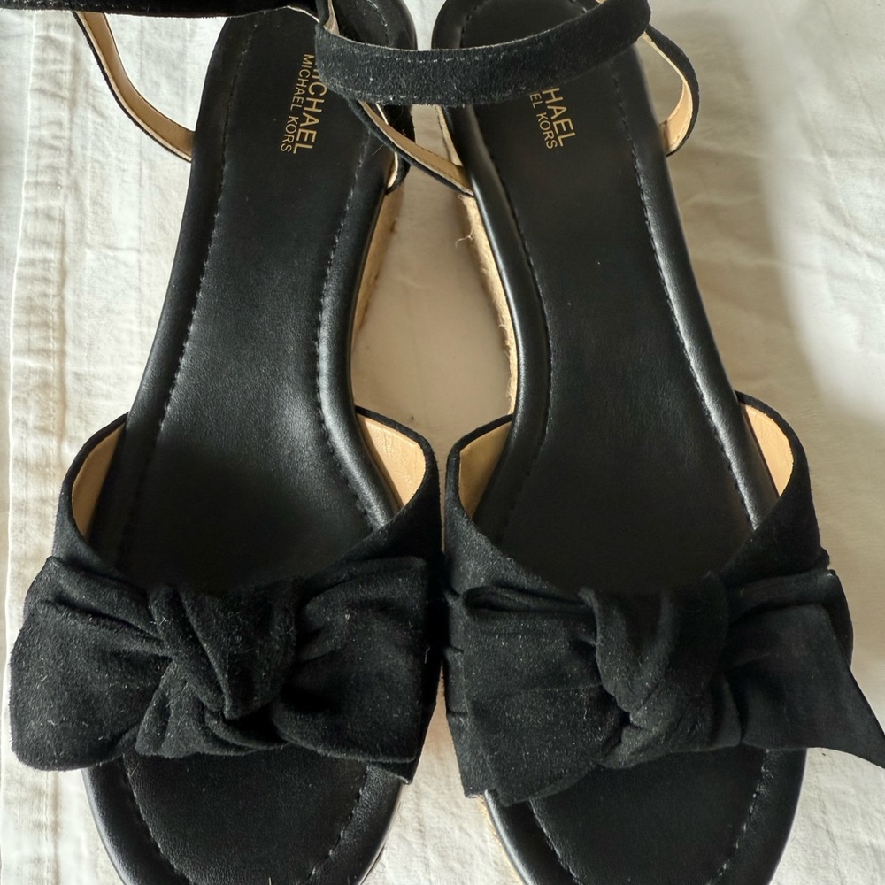 Michael Kors Black Willa Mid Wedge Suede Women's Sandals
